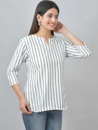 Womens Regular Fit Grey Single Stripe Cotton Top