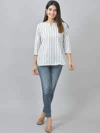 Womens Regular Fit Grey Single Stripe Cotton Top