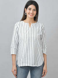 Pack Of 2 Grey And Orange Striped Cotton Womens Top Combo