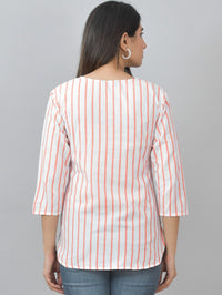 Pack Of 2 Blue And Orange Striped Cotton Womens Top Combo