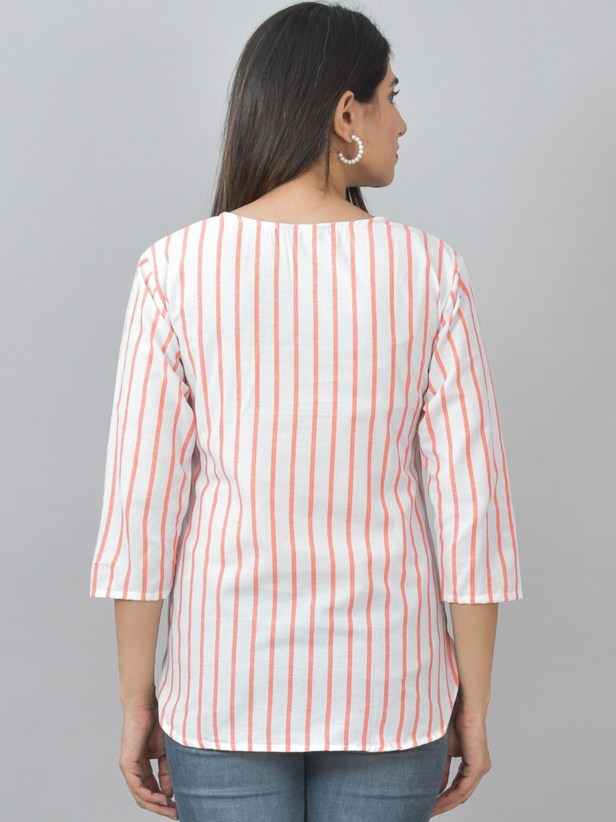 Womens Regular Fit Orange Single Stripe Cotton Top