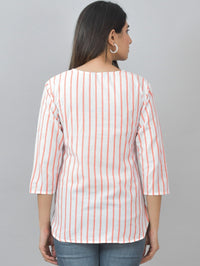 Pack Of 2 Orange And Dark Purple Striped Cotton Womens Top Combo