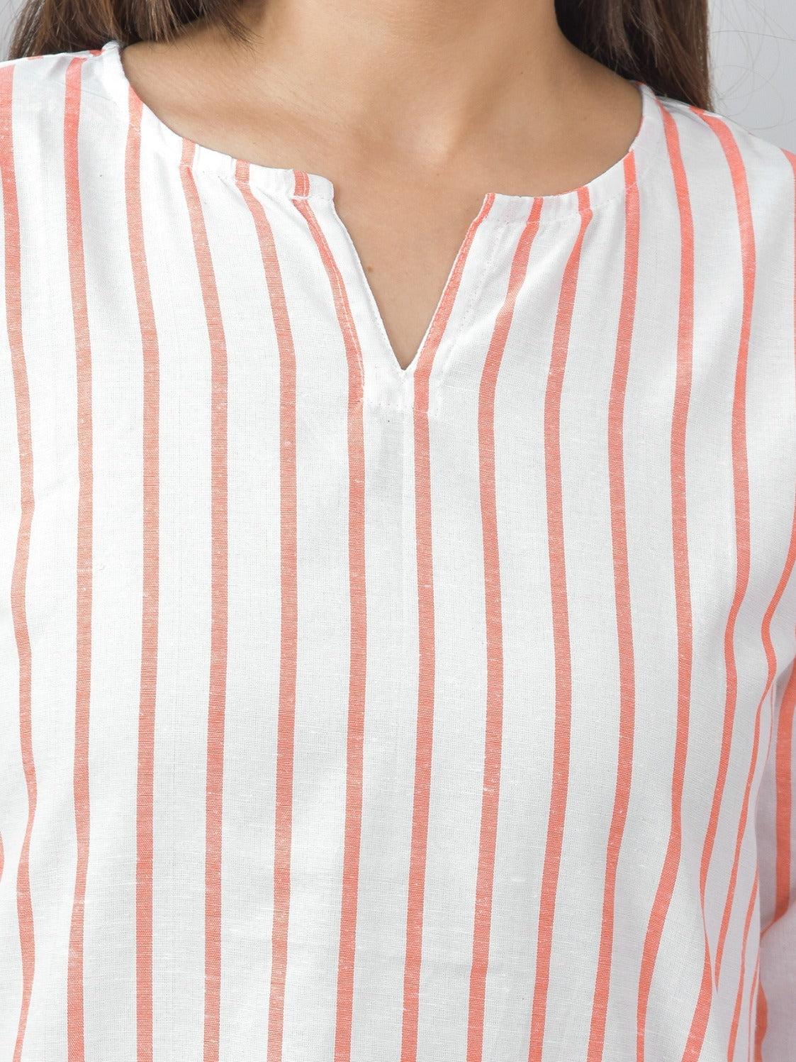 Womens Regular Fit Orange Single Stripe Cotton Top