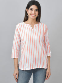 Pack Of 2 Coffee And Orange Striped Cotton Womens Top Combo