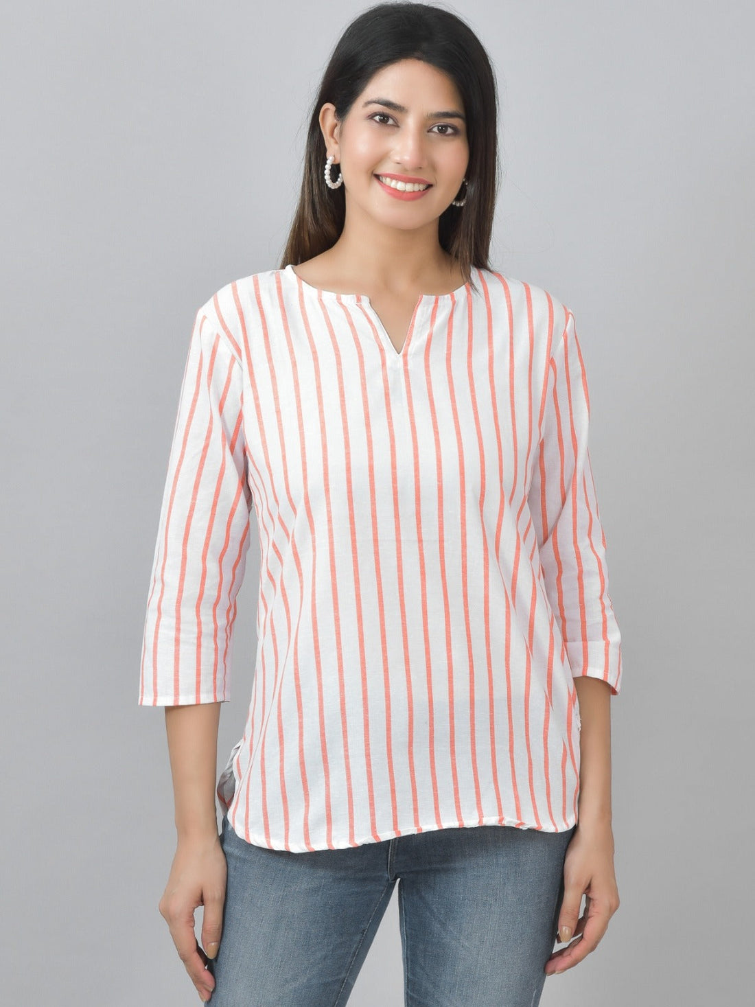 Pack Of 2 Orange And Dark Purple Striped Cotton Womens Top Combo