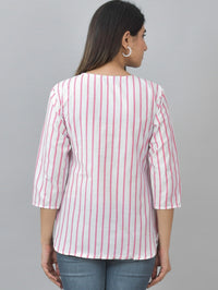 Pack Of 2 Coffee And Pink Striped Cotton Womens Top Combo