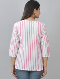 Womens Regular Fit Pink Single Stripe Cotton Top