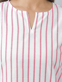 Womens Regular Fit Pink Single Stripe Cotton Top