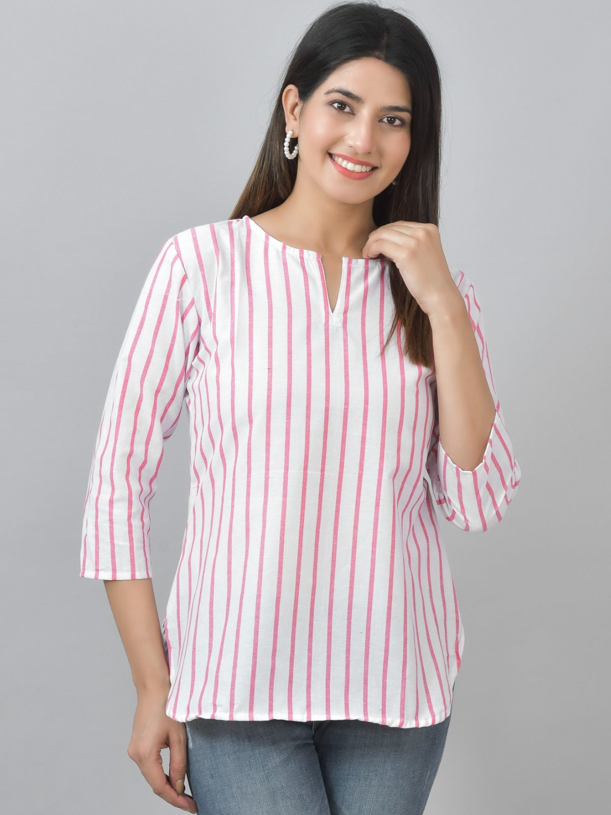 Pack Of 2 Brown And Pink Striped Cotton Womens Top Combo