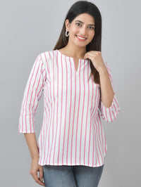 Pack Of 2 Dark Blue And Pink Striped Cotton Womens Top Combo