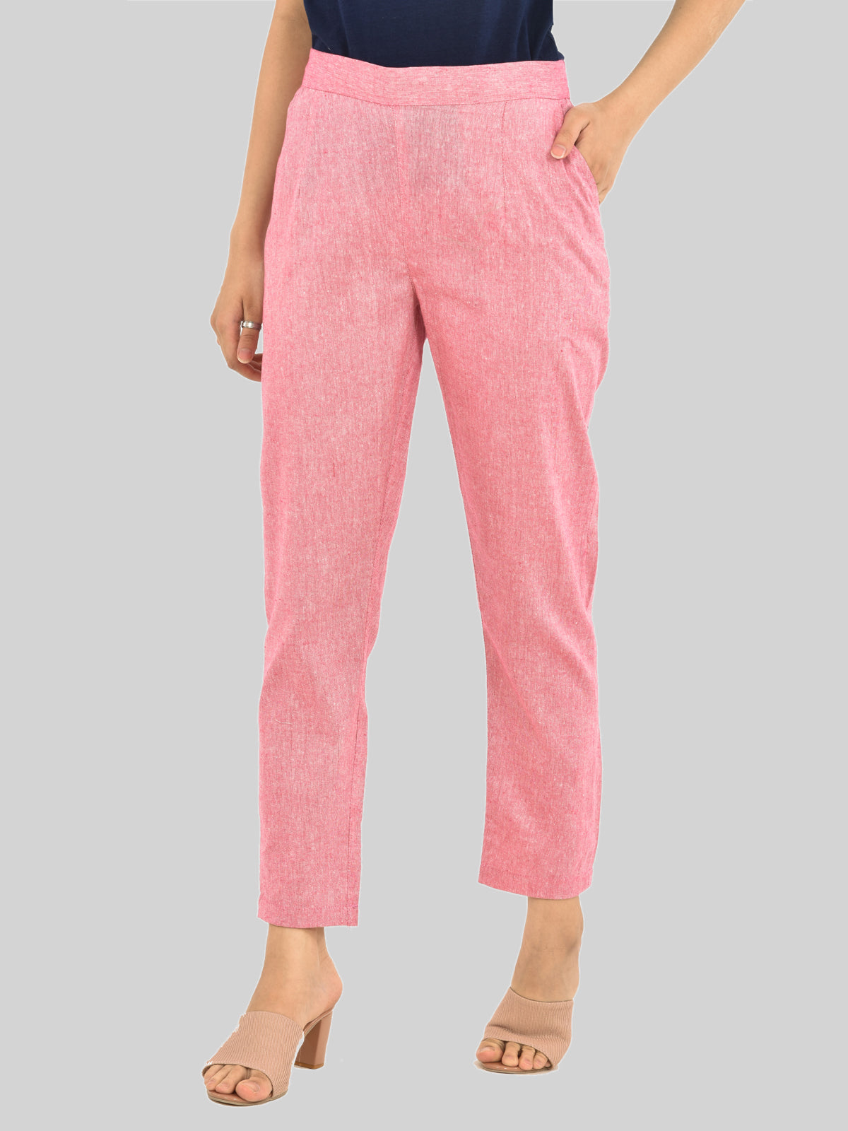 Women Solid Pink South Cotton Trouser