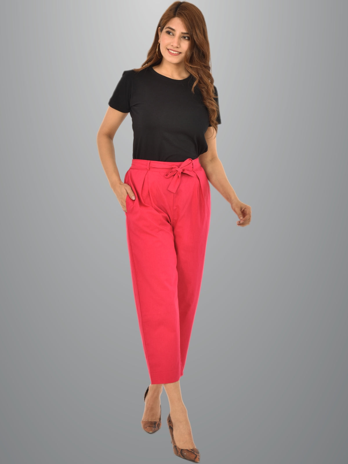 Women Solid Pink Cluottes Trouser