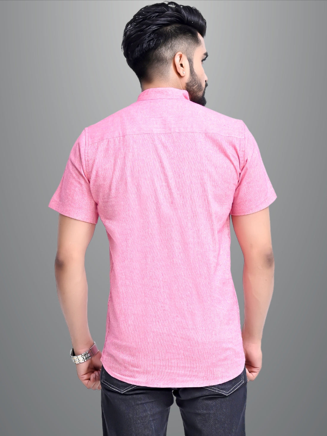 Mens Solid Pink Khadi Cotton Short Kurta
