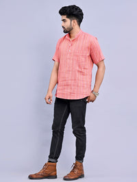 Ethnic Wear Khadi Cotton Pink Multistripe Couple Kurta Set