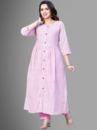 Women Pink Striped South Cotton Flared kurta