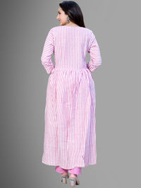 Women Pink Striped South Cotton Flared kurta