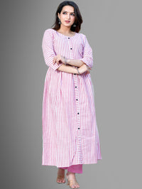 Women Pink Striped South Cotton Flared kurta
