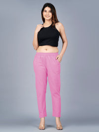 Pack Of 2 Womens Regular Fit Pink And Black Fully Elastic Waistband Cotton Trouser