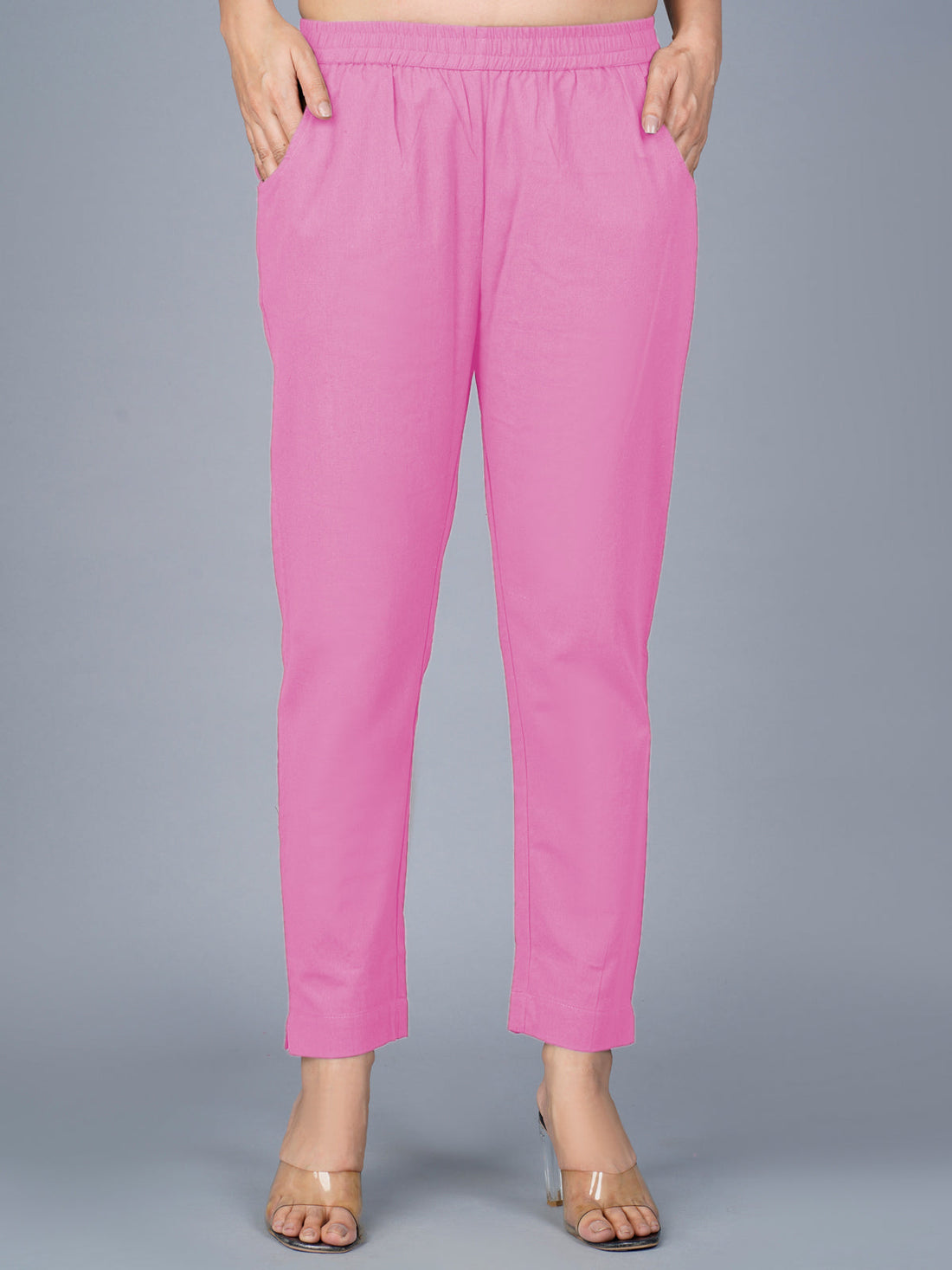 Pack Of 2 Womens Regular Fit Pink And White Fully Elastic Waistband Cotton Trouser