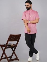 Mens Cotton Regular Fit Pink Solid Short Kurta