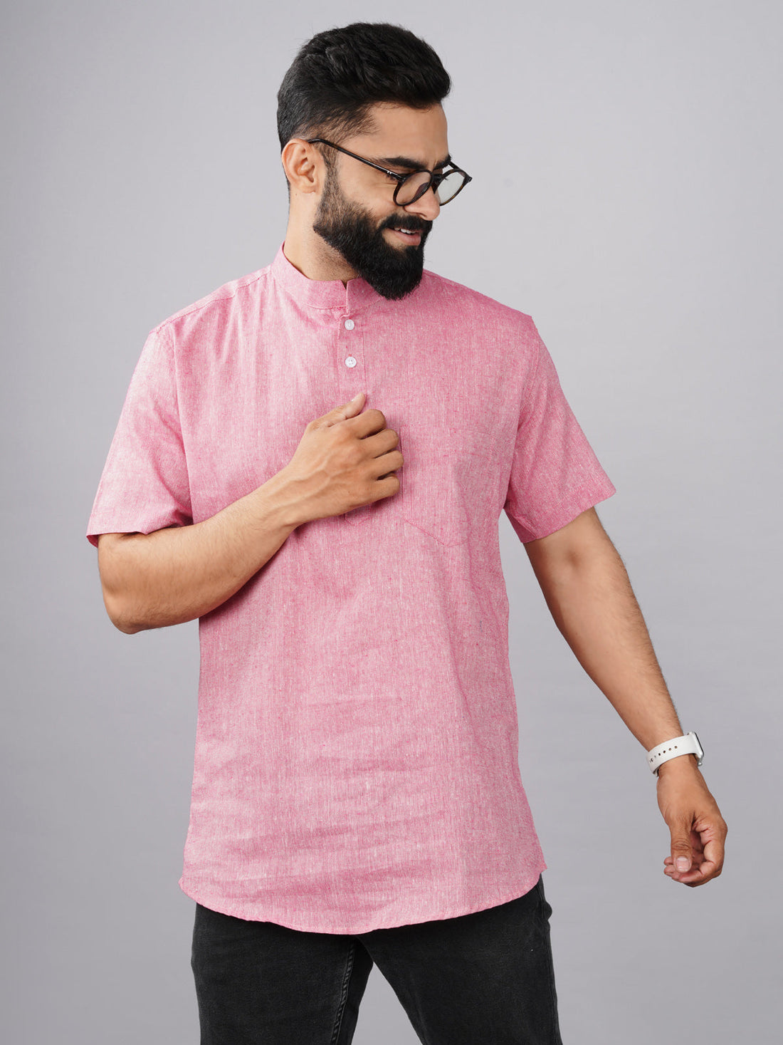 Pack Of 2 Mens Regular Fit Pink And Red Half Sleeve Cotton Short Kurta Combo