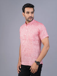 Mens Pink Short Sleeves Cotton Slub Kurta