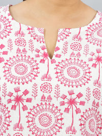 Womens Regular Fit Pink Tribal Printed Short Kurti/Top