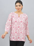Womens Regular Fit Pink Tribal Printed Short Kurti/Top