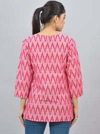 Pack Of 2 Womens Regular Fit Pink Tribal And Pink Zig Zag Printed Tops Combo