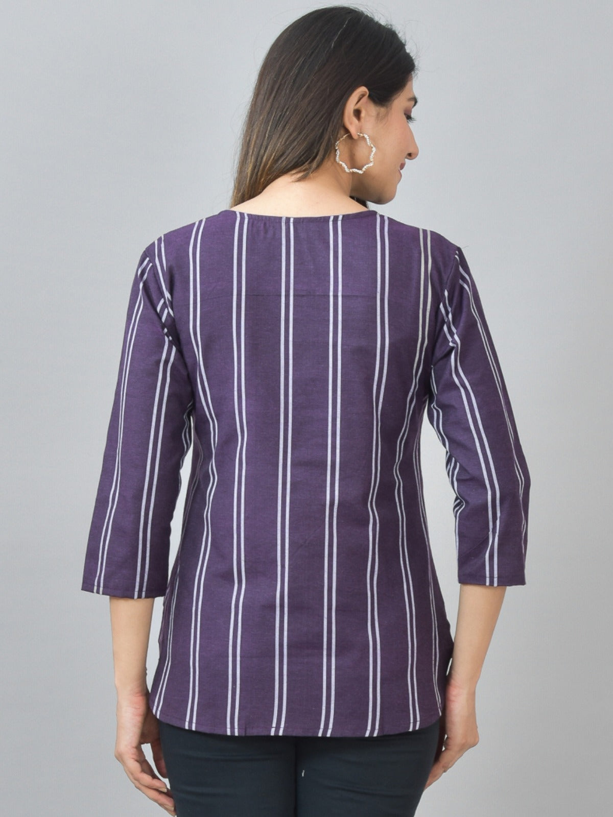 Pack Of 2 Dark Blue And Purple Striped Cotton Womens Top Combo