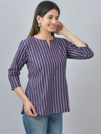Womens Regular Fit Purple Single Stripe Cotton Top