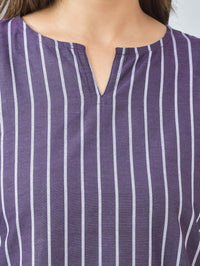 Womens Regular Fit Purple Single Stripe Cotton Top