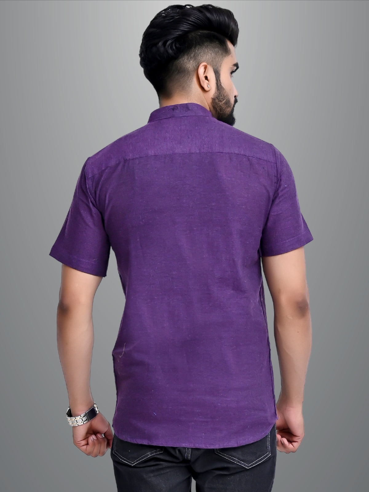 Mens Regular Fit Ocian Blue and Dark Purple Half Sleeve Cotton Short Kurta Combo