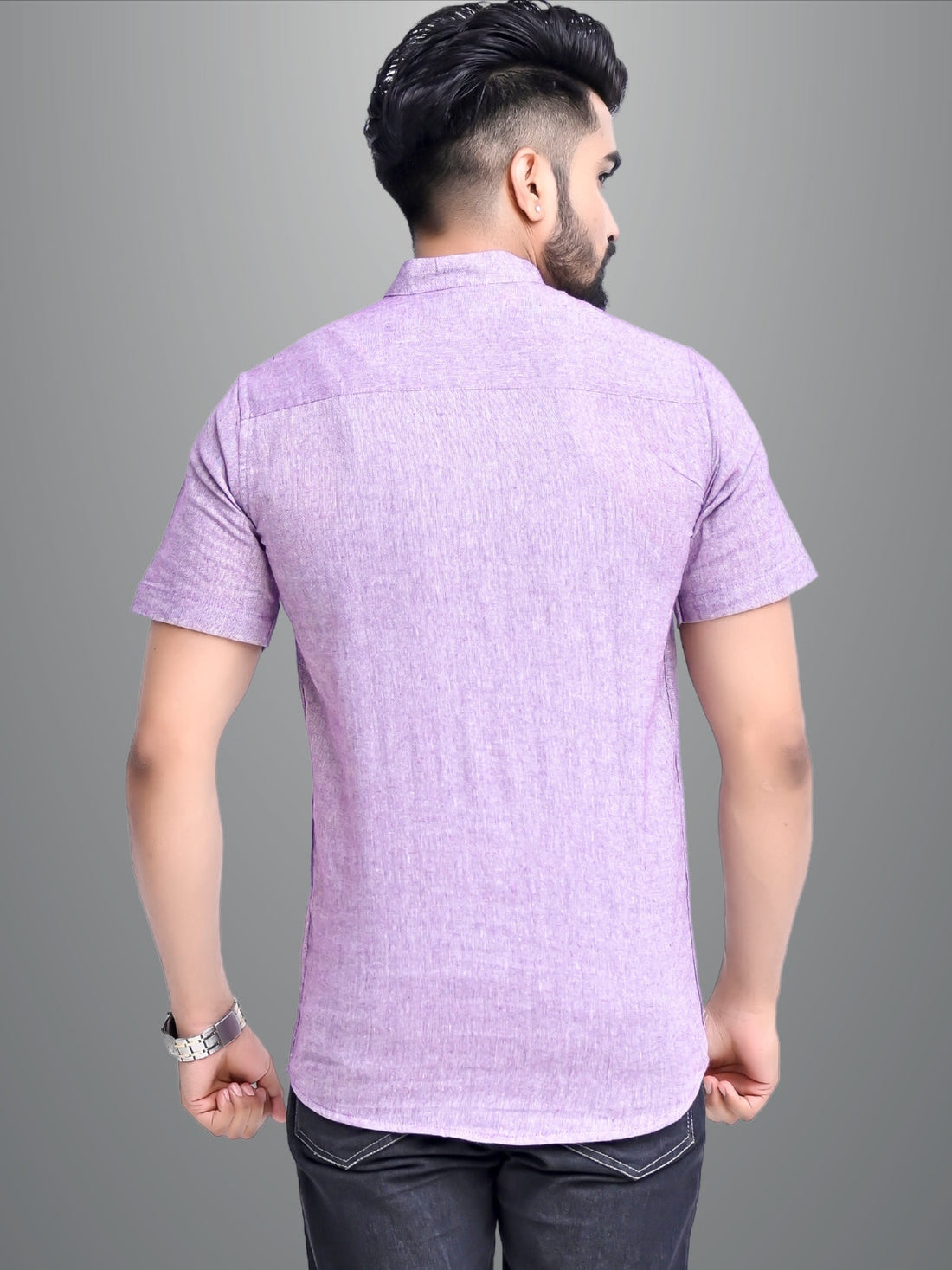 Mens Solid Light Purple Khadi Cotton Short Kurta