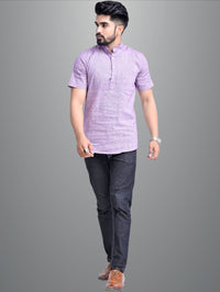 Mens Solid Light Purple Khadi Cotton Short Kurta