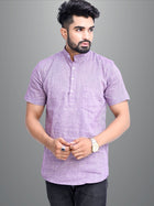 Mens Solid Light Purple South Cotton Short Kurta