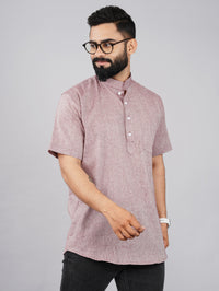 Mens Cotton Regular Fit Magenta Solid Short Kurta