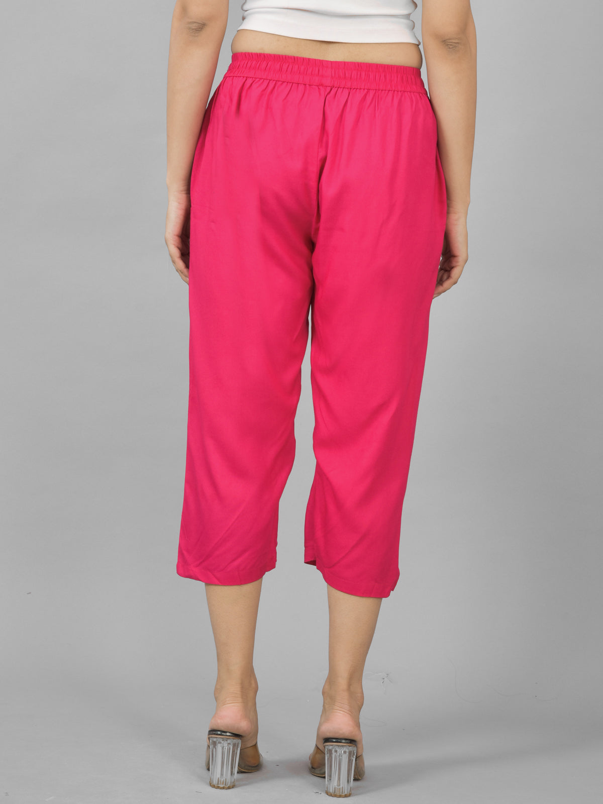 Pack Of 2 Women Rani Pink And White Calf Length Rayon Culottes Trouser Combo