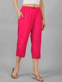 Women Solid Rani Pink Rayon Calf Length Culottes Trouser