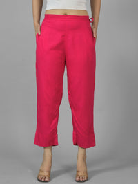 Pack Of 2 Womens Black And Rani Pink Ankle Length Rayon Culottes Trouser Combo