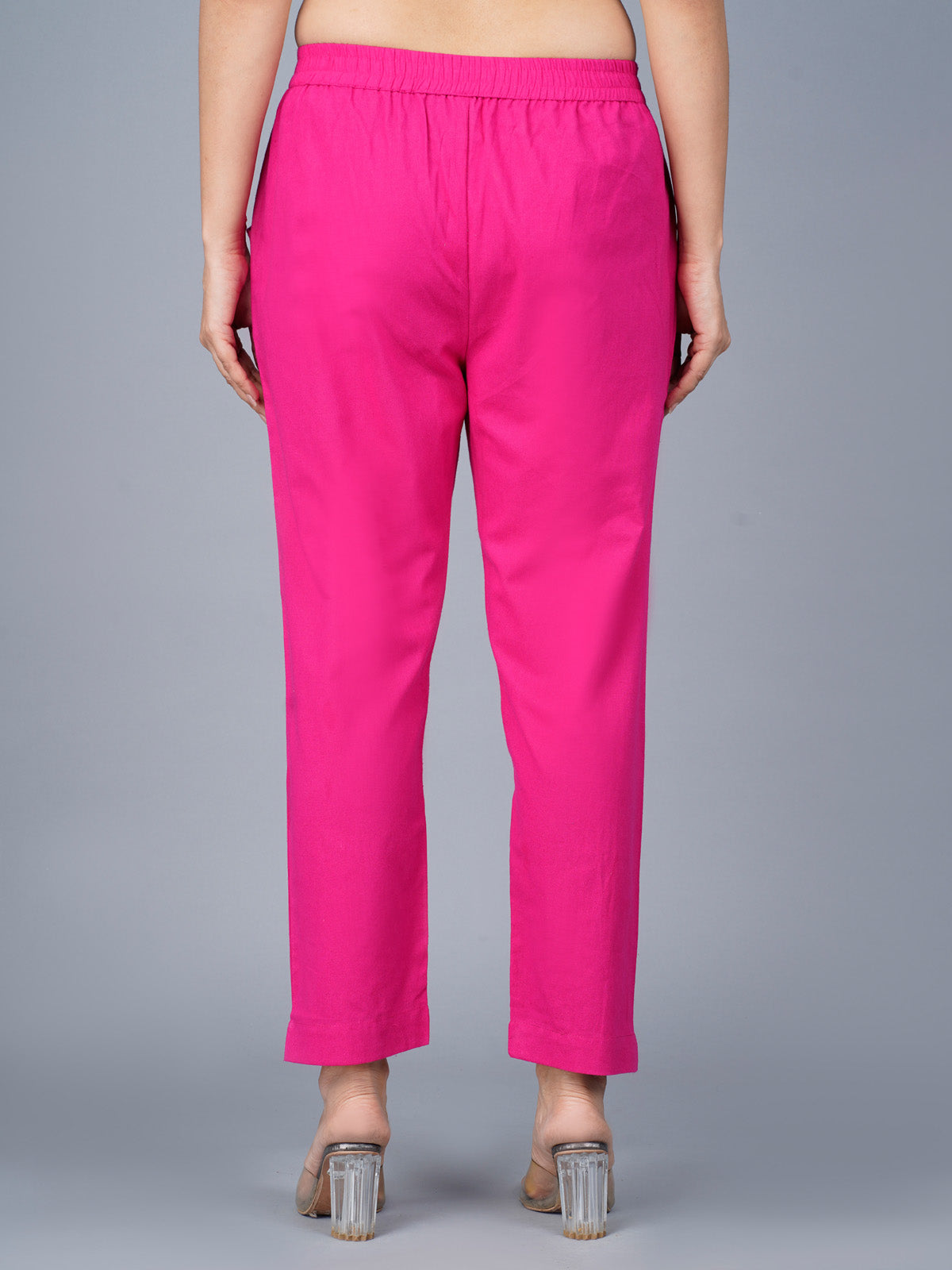 Pack Of 2 Womens Regular Fit Pink And Rani Pink Fully Elastic Waistband Cotton Trouser