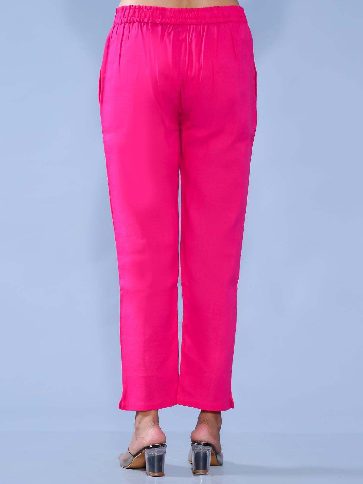 Pack Of 2 Womens Regular Fit Chiku And Rani Pink Cotton Slub Belt Pant Combo