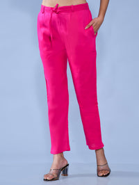 Women Regular Fit Rani Pink Cotton Slub Trouser