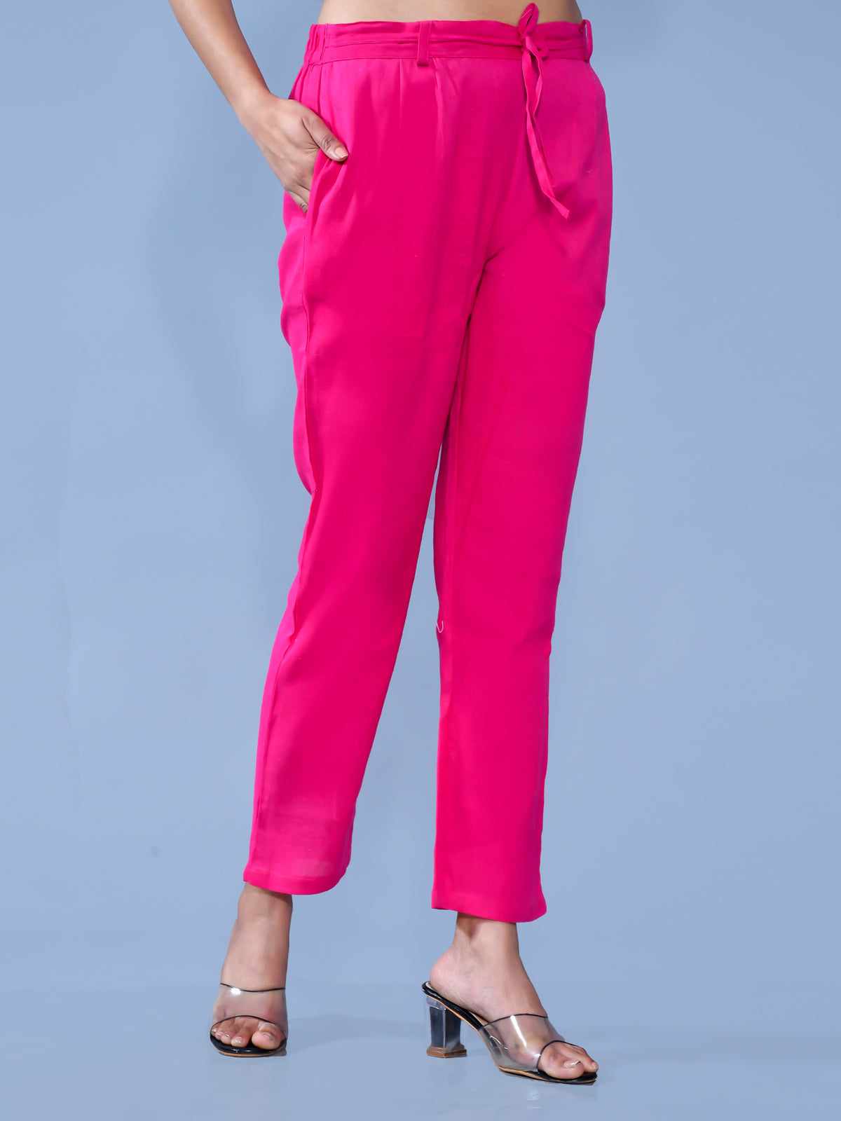 Women Regular Fit Rani Pink Cotton Slub Trouser