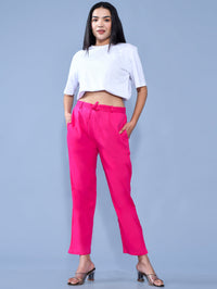 Pack Of 2 Womens Regular Fit Rani Pink And Blue Cotton Slub Belt Pant Combo