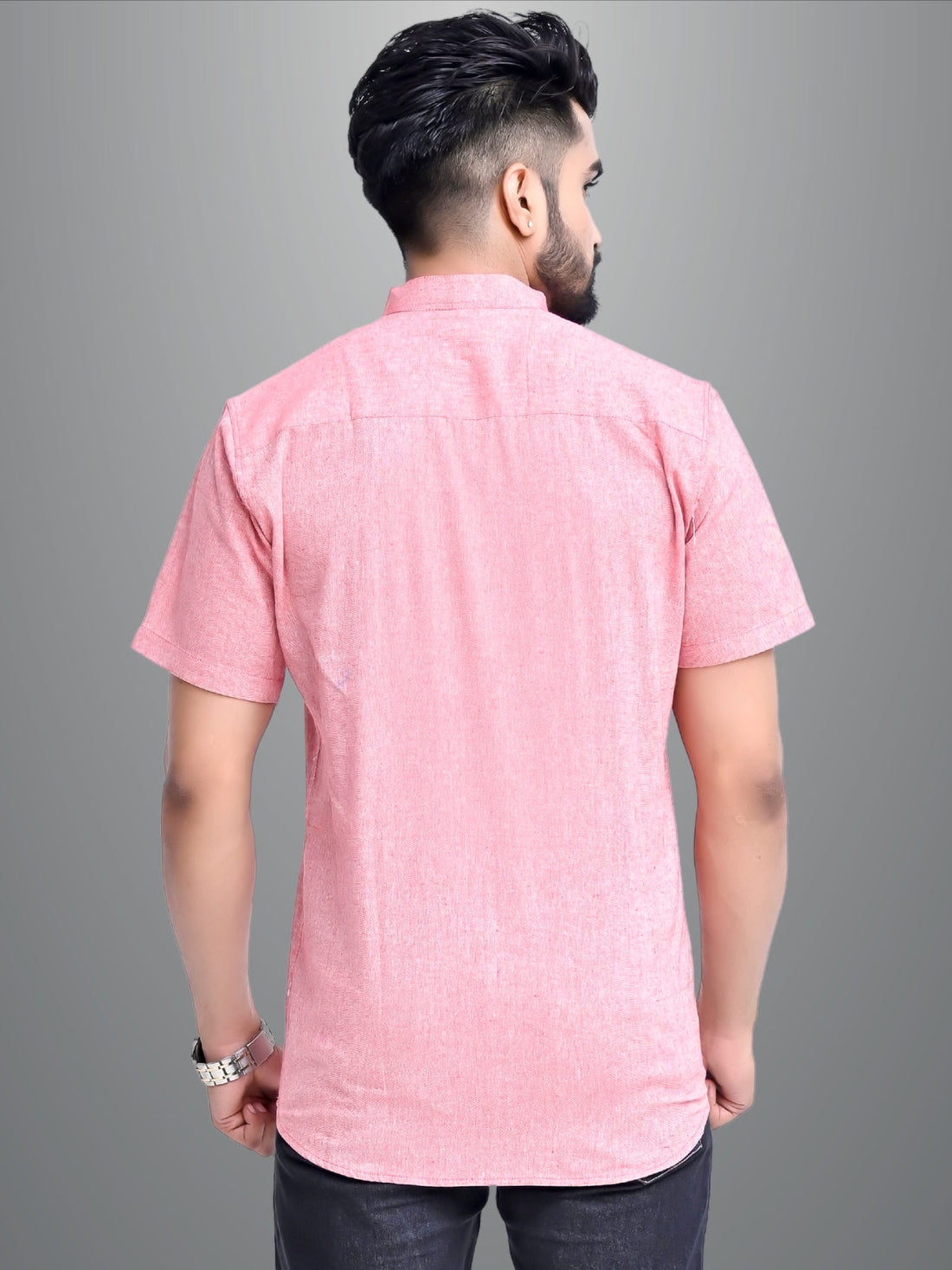 Mens Solid Red Khadi Cotton Short Kurta