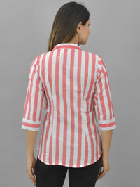 Pack Of 2 Womens Green And Red Spread Collar Striped Shirt Combo