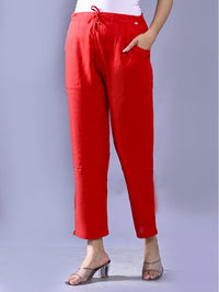 Women Regular Fit Red Rayon Trouser
