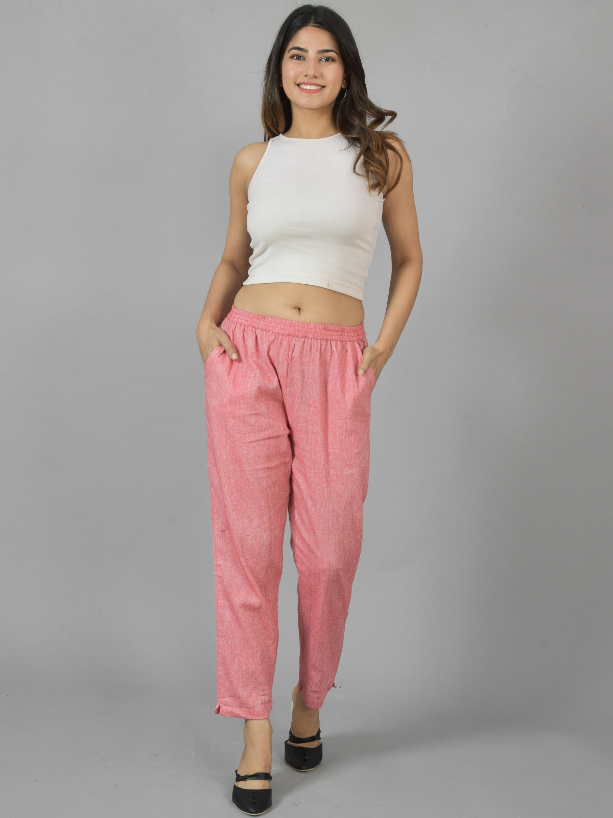 Women Regular Fit Red Cotton Trouser