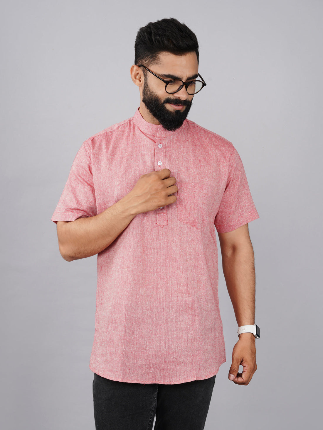 Pack Of 2 Mens Regular Fit Red And Sky Blue Half Sleeve Cotton Short Kurta Combo